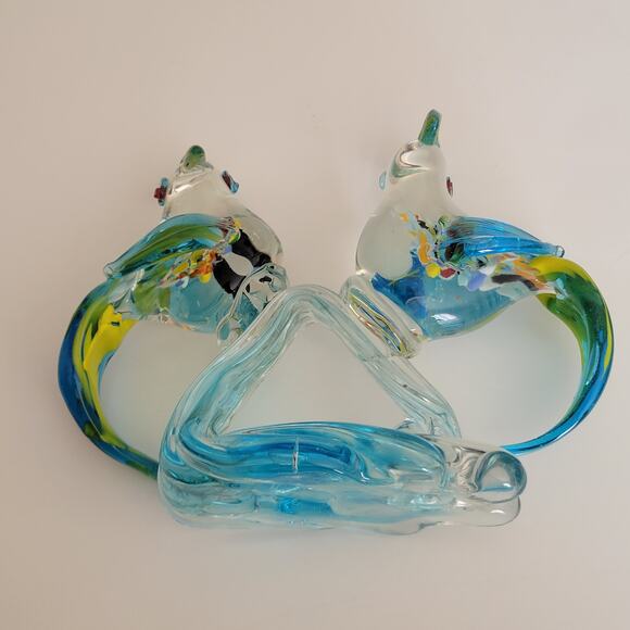 Vintage Hand Blown Tropical Bird Parrots Cockatoos on the branch Murano Style - Picture 8 of 16